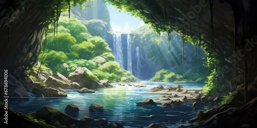 Radiant Green Oasis  Majestic Duden Waterfall s Enchanting View, Generative AI