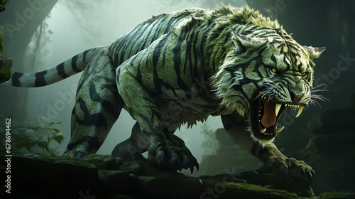 a majestic predator tiger with a wild look is roaring in the wild forest created with Generative Ai © Andrii Yablonskyi