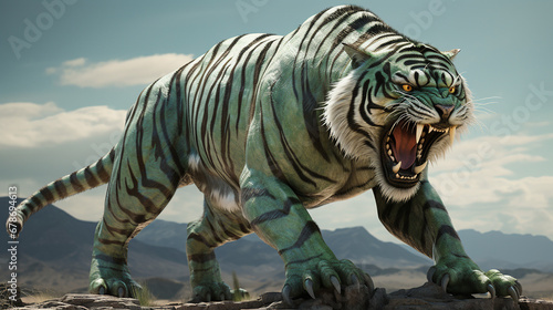 a majestic predator tiger with a wild look is roaring in the wild forest created with Generative Ai