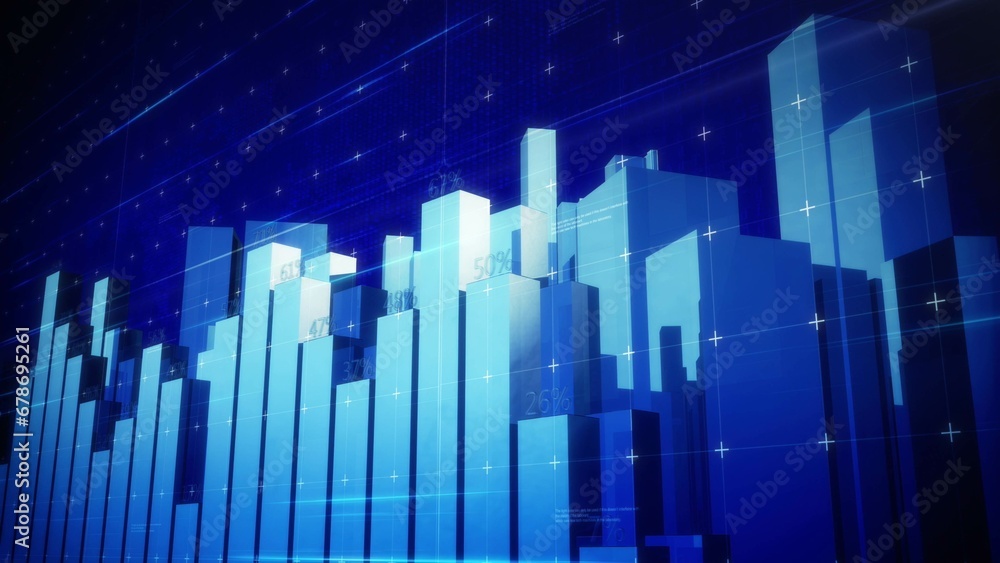 3D Bars and world map on the background.Stock Market Business and marketing.Blue 3D Bars and world map on the background.Stock Market Business and marketing.Blue