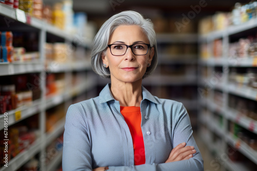Woman in her grocery business. Generative AI
