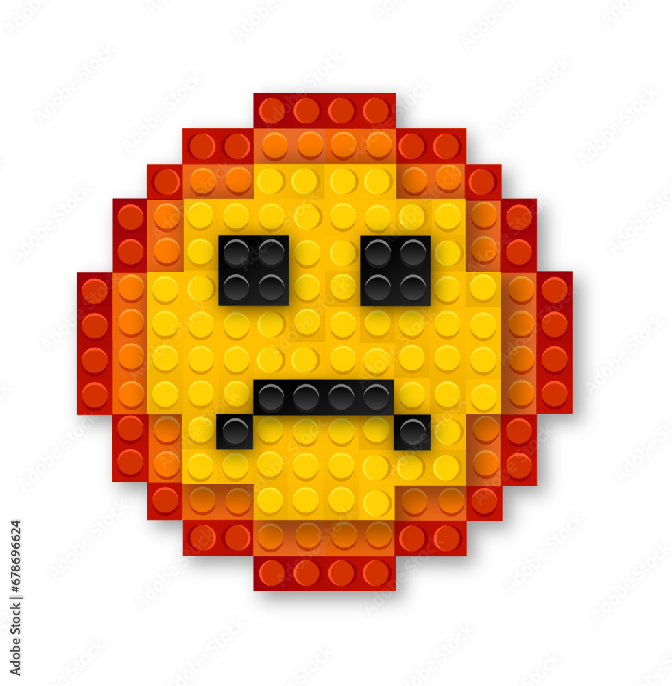 Sad smiley emoji icon made by lego toy blocks - obrazy, fototapety, plakaty 