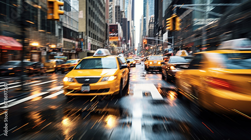 Cars in movement with motion blur. A crowded street scene in downtown Manhattan © Boraryn