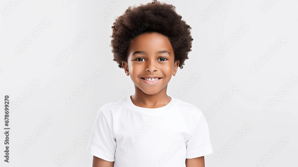 portrait of a cute smiling african american boy wearing a shirt. emotional portrait. on a white background portrait of a cute smiling african american boy wearing a shirt. emotional portrait. on a white background