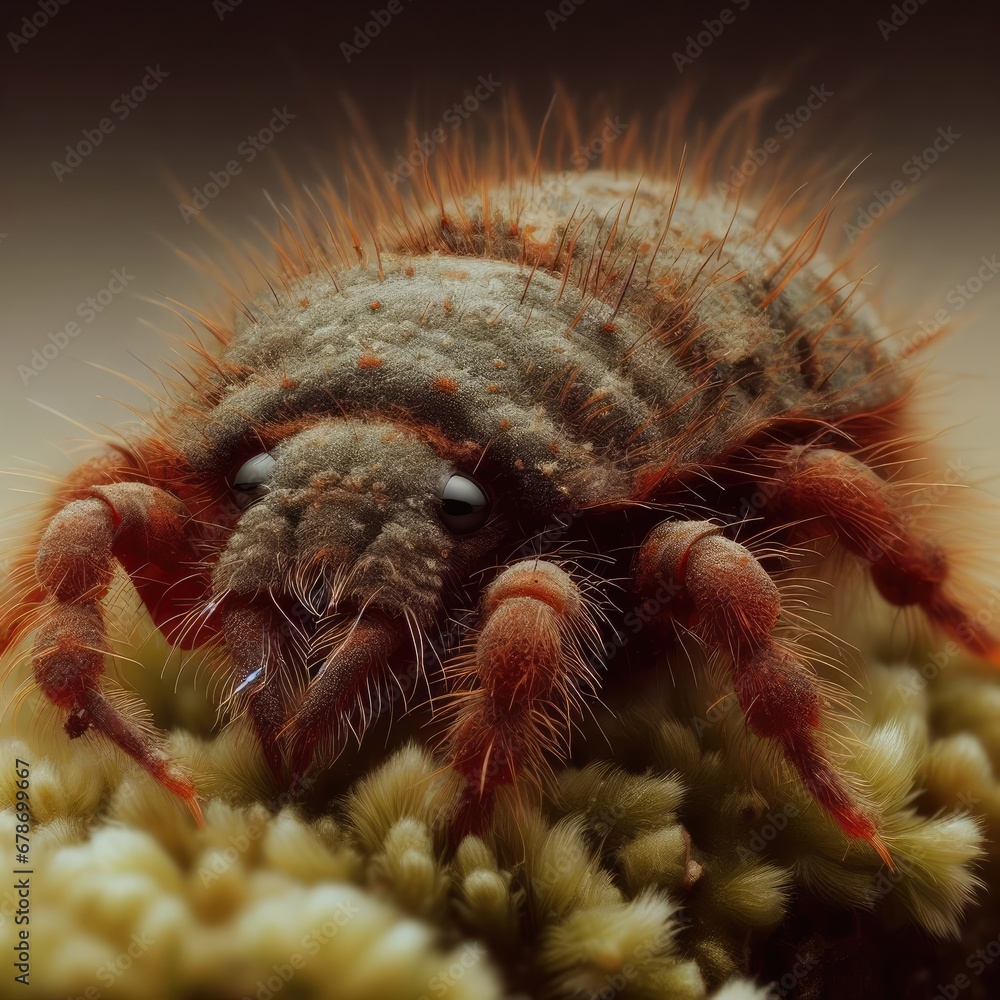 close up of a mite on ground macro insect background