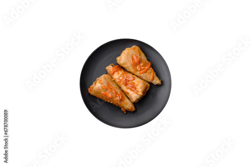 Delicious cabbage rolls with meat, rice, salt, spices and herbs