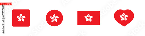 National flag of Hong Kong. Hong Kong flag icons for language selection. Flag in the shape of a square, circle, heart. Vector icons