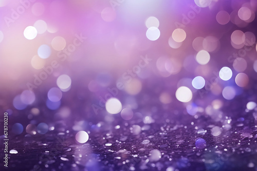 Abstract blur bokeh banner background. Silver bokeh on defocused purple background 