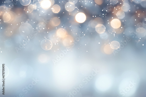 Abstract blur bokeh banner background. Silver bokeh on defocused blue and silver background 