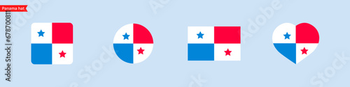 National flag of Panama icons. Panama flag in the shape of a square, circle, heart. Website language choice symbols. Vector UI flag design