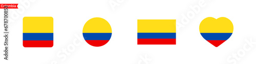 National flag of Colombia. Colombia flag icons for language selection. Flag in the shape of a square  circle  heart. Vector icons