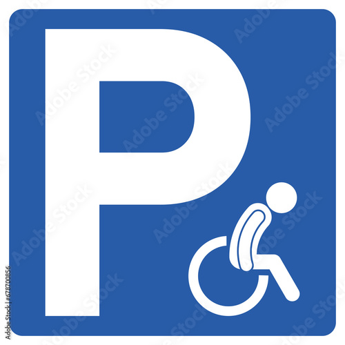 Isolated blue rectangle car parking sign for diable, ill, elderly, handicap person with pictogram sign man on wheelchair