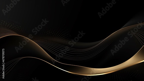 free photos golden yellow luxury lines curves on black background.generative AI