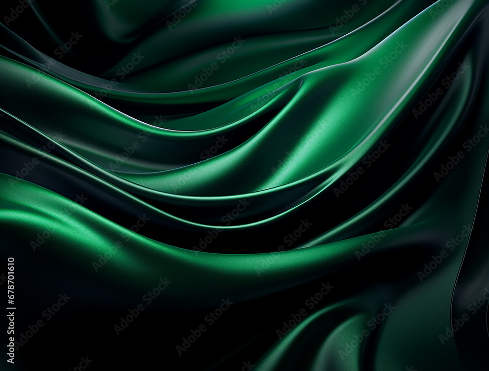 Obraz premium a dark background with green and black swirls, in the style of made of liquid metal, flowing draperies, soft edges and blurred details created with Generative Ai