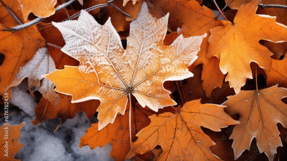 Maple leaves on the ground,. early winter late autumn concept. Generative ai