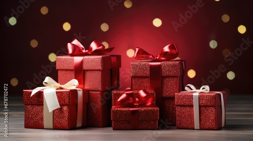Collection of red gift boxes for Christmas and New Year. Generative ai © nilanka