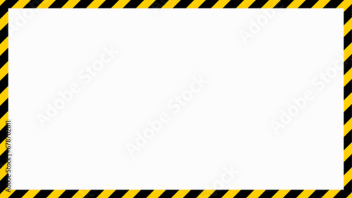 Yellow and black caution tape frame, 16x9 rectangular warning sign border template with striped for web, presentation, video thumbnail, vector illustration. photo
