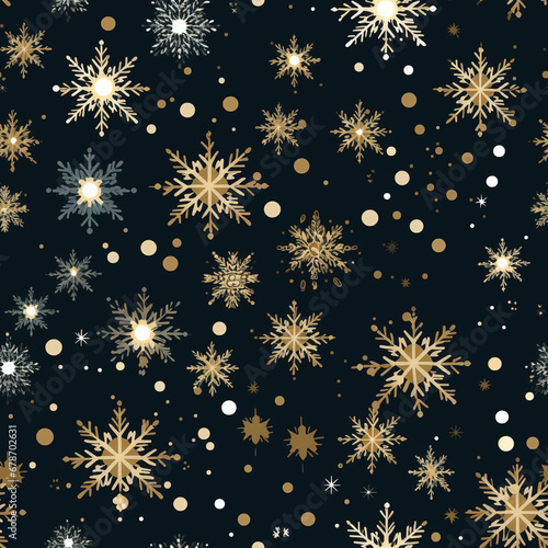 Golden Snowflakes on Black Background 