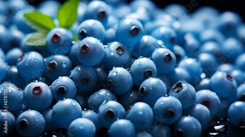 fresh blueberries with drops of water on the leaves, Concept: naturalness and freshness of the berries. Light background.