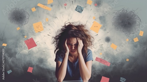 Acute stress disorder and emotional breakdown due to overwhelming study or work pressure. Intense burden of academic or professional demands. photo