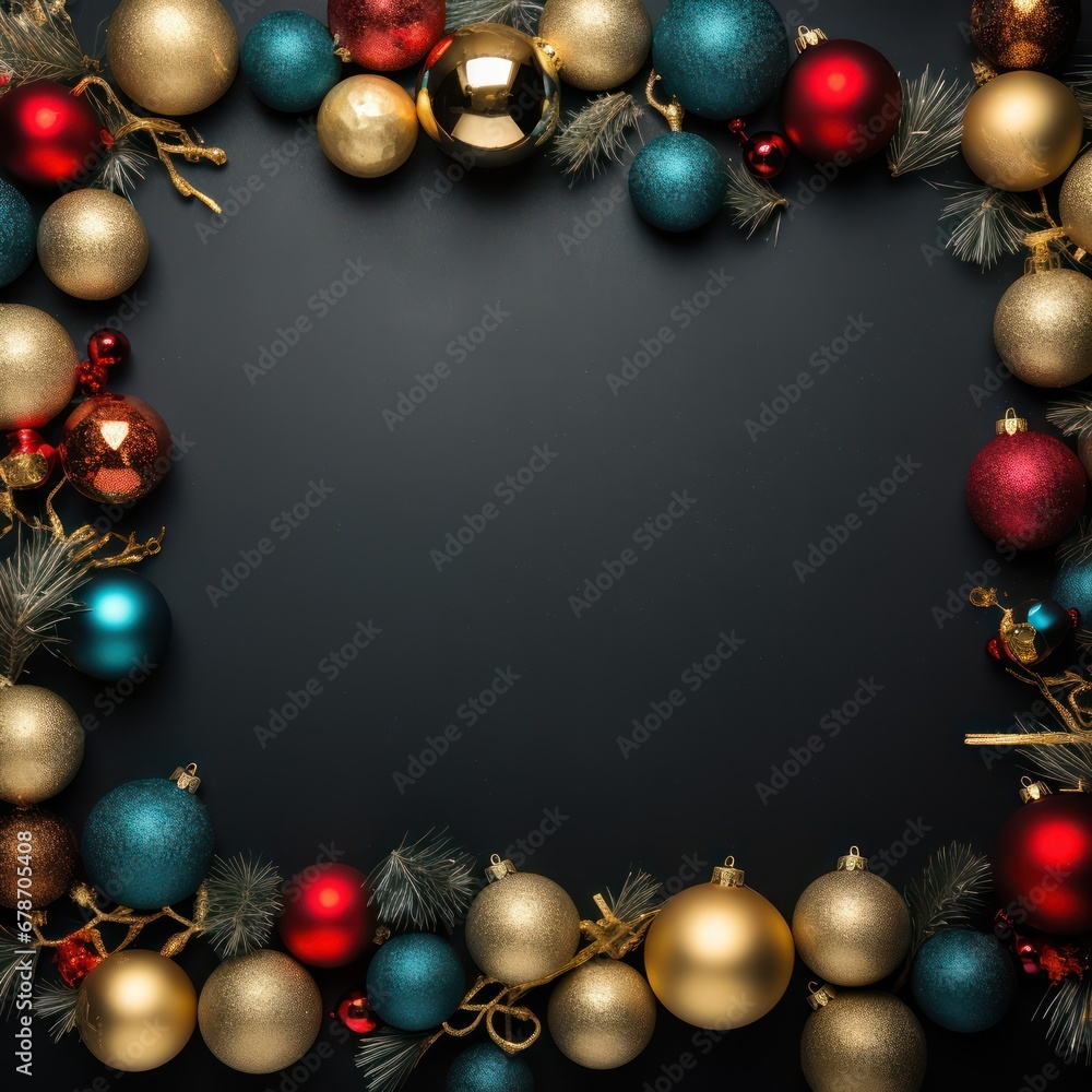 Merry Christmas sign banner frame with empty space and festive decoration background for new year Merry Christmas sign banner frame with empty space and festive decoration background for new year