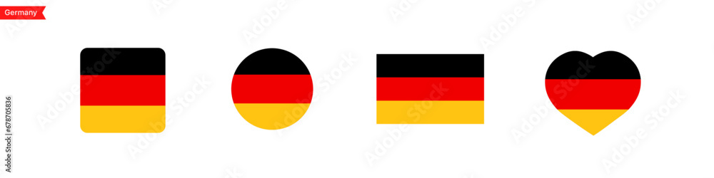 Fototapeta premium National flag of Germany icons. Germany flag in the shape of a square, circle, heart. Website language choice symbols. Vector UI flag design