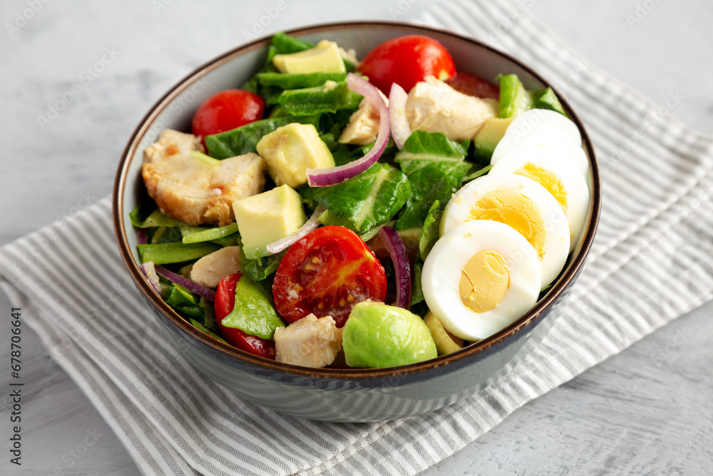 Homemade Honey Mustard Chicken Salad in a Bowl, side view.