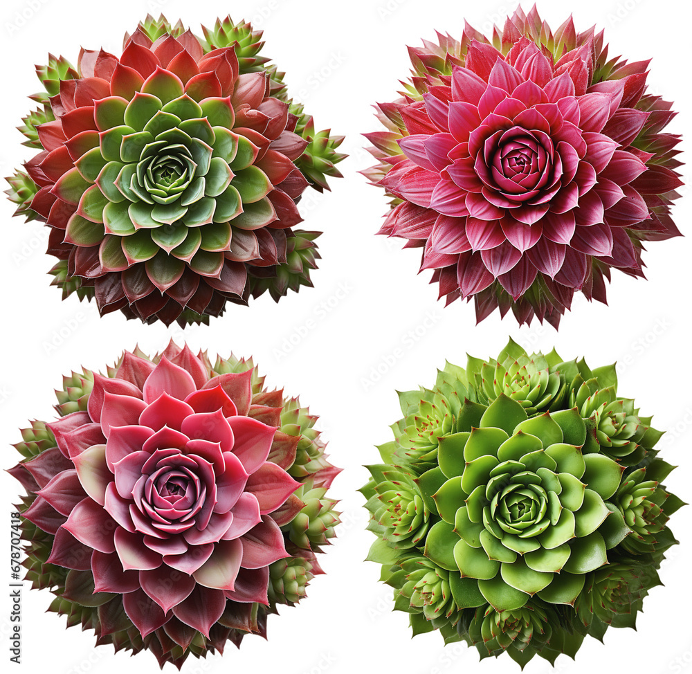 four examples of Sempervivum succulent from the succulent family four examples of Sempervivum succulent from the succulent family