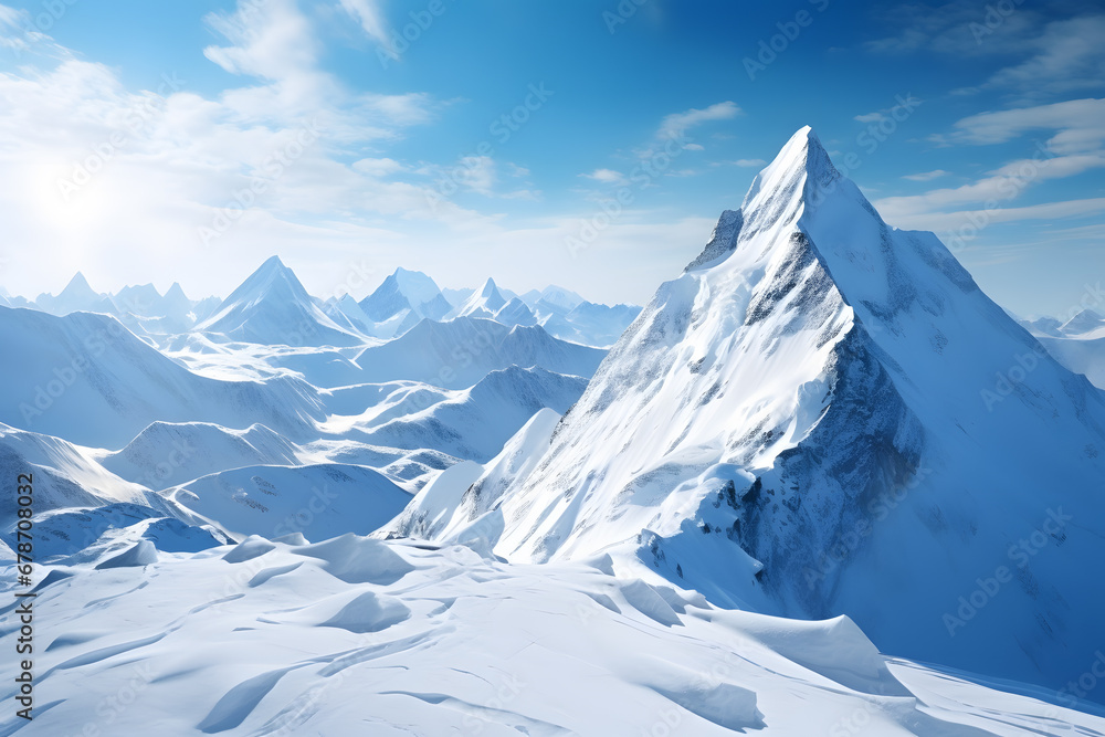 Snow covered mountains with sharp peaks ai generated art.