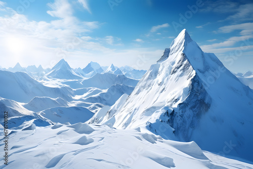 Snow covered mountains with sharp peaks ai generated art.
