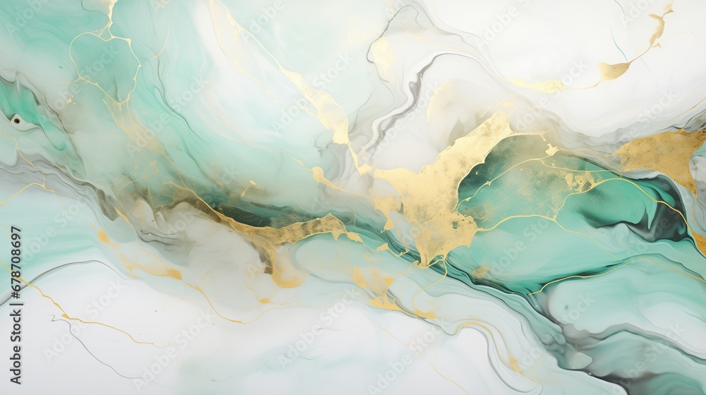 Fototapeta premium Marble textured background with luxurious green, gold and white colors. Generative AI