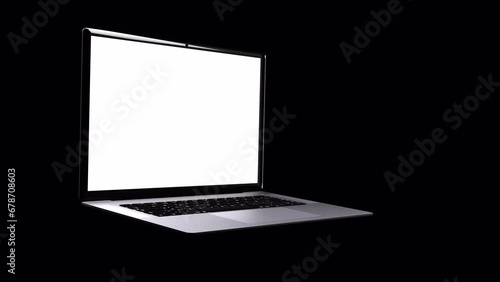 Realistic laptop with empty screen animation isolated on transparent background. Alpha channel template.