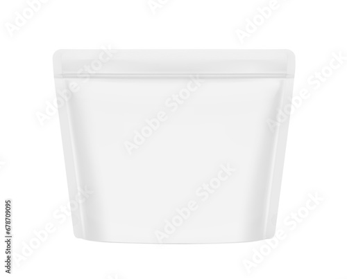 Realistic stand up pouch bag mockup. Vector illustration isolated on white background. Ready for your design. It can be used in the adv, promo, package, etc.