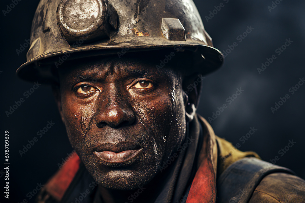 Generative ai technology portrait of mine worker wearing helmet extracting coal resources dirty face Generative ai technology portrait of mine worker wearing helmet extracting coal resources dirty face