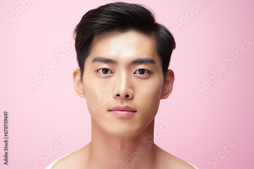 Generative AI picture of attractive confident young man nice fashion model appearance isolated on pink background