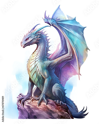 Watercolor blue dragon. Symbol of new 2024 year  isolated