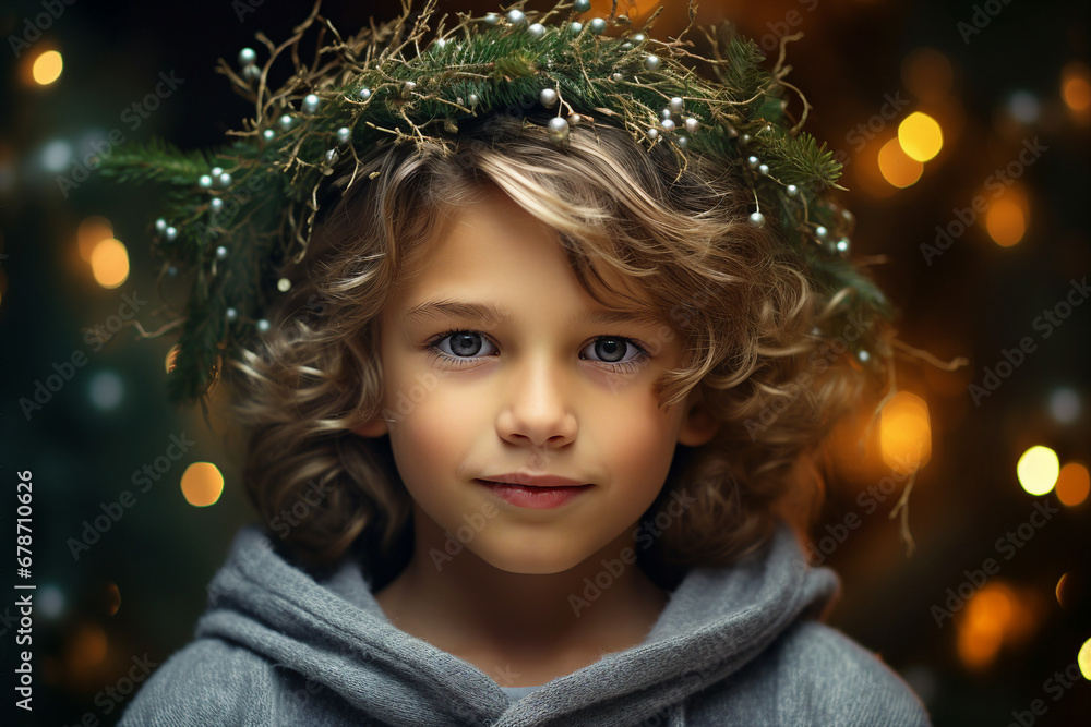 Generative AI image of adorable child enjoying new year magic time ourdoors Generative AI image of adorable child enjoying new year magic time ourdoors