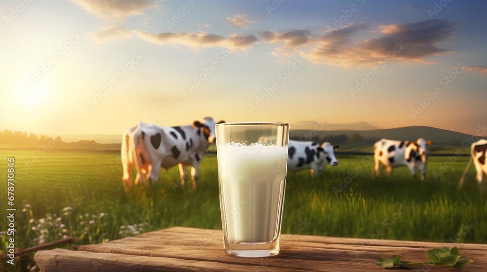 A fresh, nonhomogenized glass of milk prominently displaying a rich, creamy top layer, indicative of highquality, ecofriendly dairy farming practices. - obrazy, fototapety, plakaty 