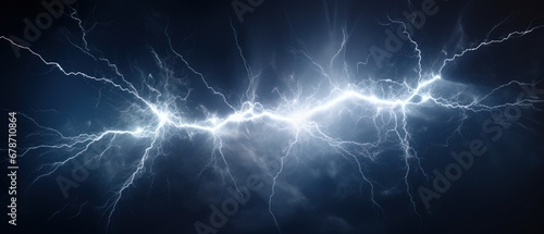 White Lightning strike on the dark cloudy sky landscape. AI generated image photo