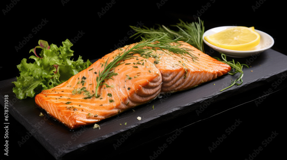 Grilled Salmon Fillet Marinated with Herbs: Served with Zesty Lemon Dill Sauce Grilled Salmon Fillet Marinated with Herbs: Served with Zesty Lemon Dill Sauce