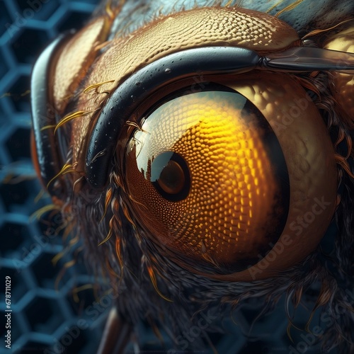 Closeup of an angry bee eye in futuristic hi-tech style