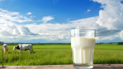 A fresh, nonhomogenized glass of milk prominently displaying a rich, creamy top layer, indicative of highquality, ecofriendly dairy farming practices.