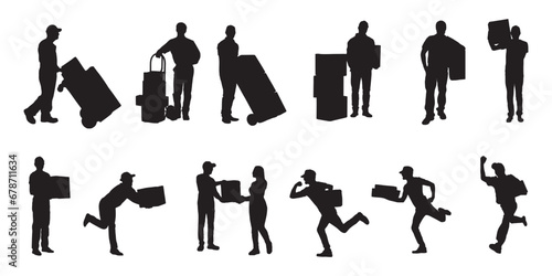 silhouette of courier carrying package photo
