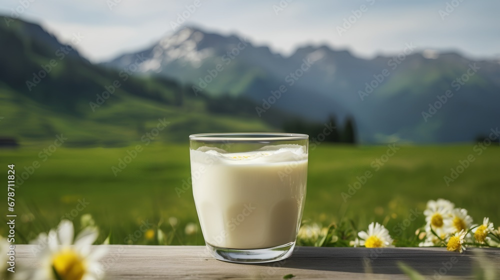 A fresh, nonhomogenized glass of milk prominently displaying a rich, creamy top layer, indicative of highquality, ecofriendly dairy farming practices. A fresh, nonhomogenized glass of milk prominently displaying a rich, creamy top layer, indicative of highquality, ecofriendly dairy farming practices.