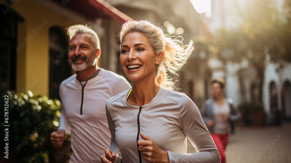 Fototapeta premium couple running in the city