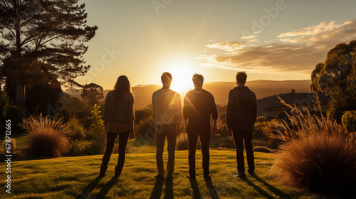 group of people at sunset photo