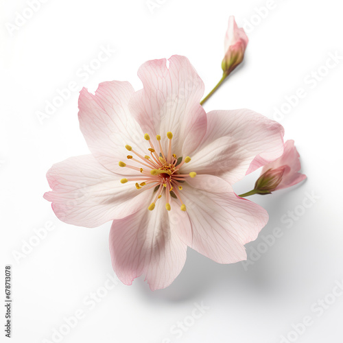 Macro Shot of Pink Cherry Blossom Against White Background