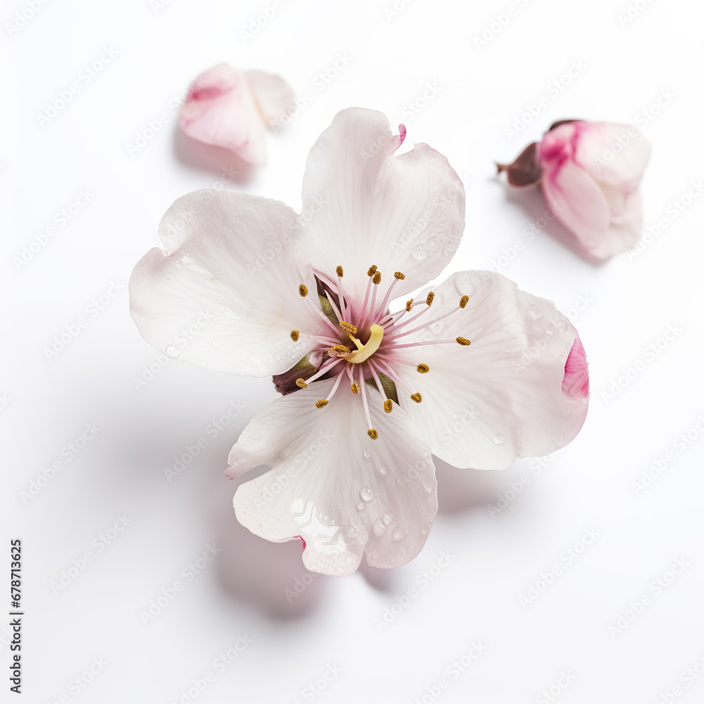 Obraz premium Macro Shot of Pink Cherry Blossom Against White Background