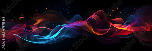 Multicolored Energy Flow Background, colorful dark waves backdrop, web header, generative ai