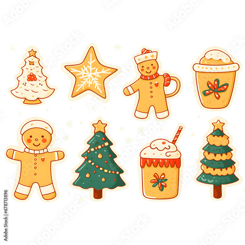 sticker set of christmas things flat graphic design pastel color.